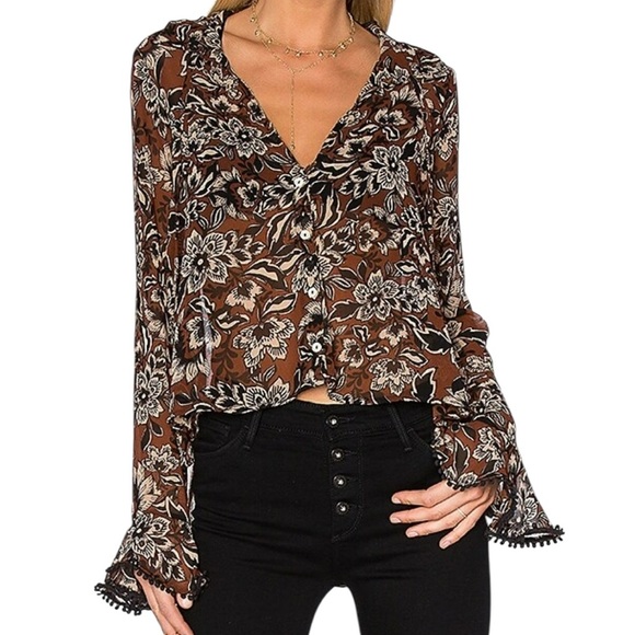 For Love & Lemons Gracie Blouse in Chocolate Floral - Picture 1 of 8